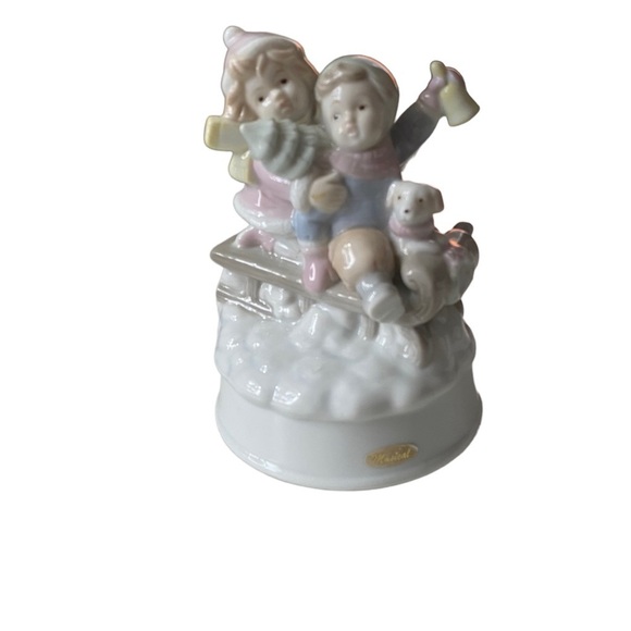 “Let It Snow” Summit Collection Musical Rotating Ceramic Christmas Sledding - Picture 1 of 9